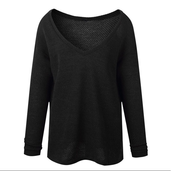 ❗️1 LEFT❗️ Black Oversized Vneck Knit Sweater - Picture 6 of 8